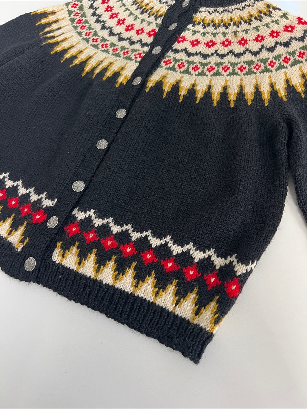 Hand knit in Norway 100% wool mothproof fair isle cardigan long sleeve sweater 6 - Picture 3 of 14